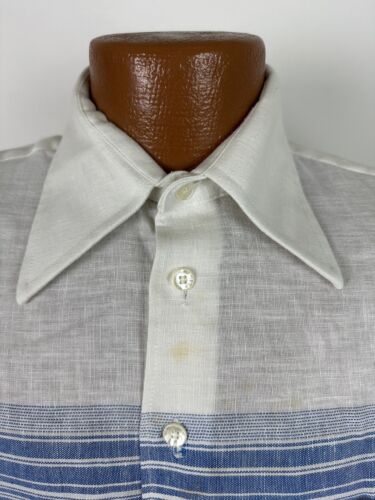 Vintage 70s Arrow Shirt Men M Slim Dagger Collar Retro Beach Pool Outdoors Ivory - Picture 3 of 18