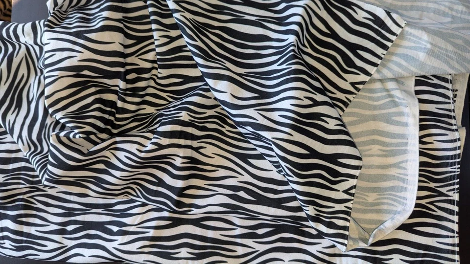 Vtg Crushed Velvet Black White Zebra Print Fabric BTY x 60" W Pc YARDAGE! - Image 2 of 4