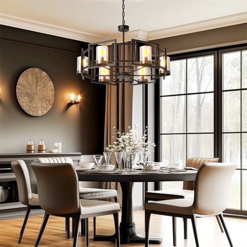 Large Black Farmhouse Chandelier 6-Light Kitchen Ceiling Pendant Dining Room - Picture 4 of 18