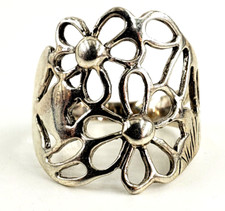 Sterling Silver Ring Size 6.75 Womens Flower Floral Daisy Leaves Plant Garden