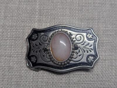 vintage GEMSTONE pink QUARTZ belt buckle WESTERN handcrafted 