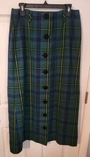 Womans Kinloch Anderson blue geen black plaid wool lined button front skirt L