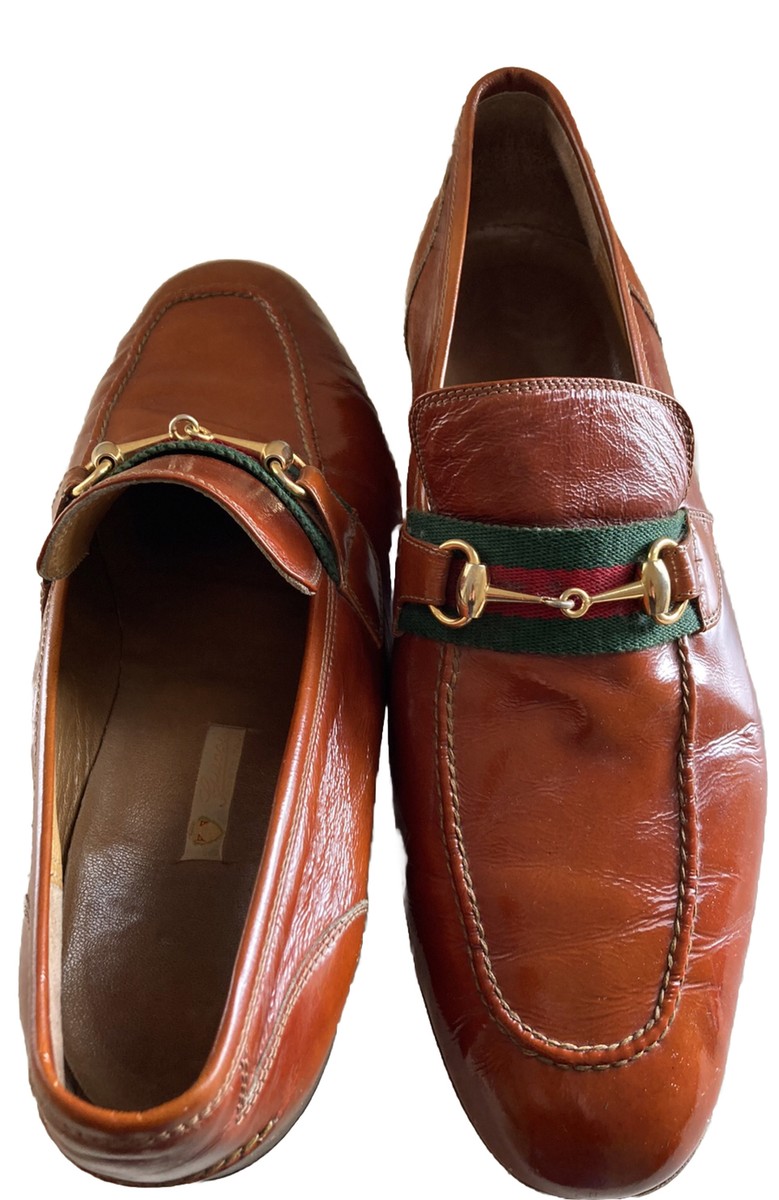 Gucci Vintage 1970s Mens Heeled Loafers Cognac Brown 45.5  display picture 1