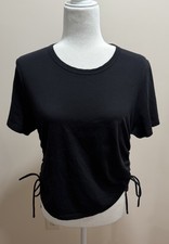 Veronica Beard Black 100 Pima Cotton Side Ruched Short Sleeve Tazi Tee Top Sz L