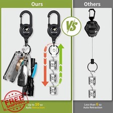 Pabezenn Retractable Keychain Carabiner 28in Stainless Steel Cord Black