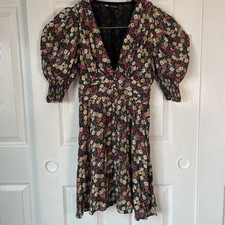 Zara Floral Print V-neck Button Dress with Puff Sleeves. Small. Coquette