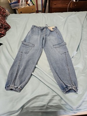 No Boundaries Womens Cargo Jogger Mid Rise Med Wash Small 4-6 Pockets NWT