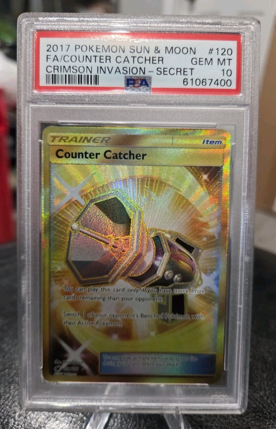 2017 Pokemon Sun Moon Crimson Invasion 120 Counter Catcher Secret PSA 10