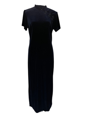 blue dress for baby girl Black Oriental Goddess Dress Chinese Japan Velvet Velour Arcane Trail
