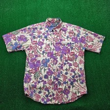 Vintage Lands End Hawaiian Shirt Mens Medium Floral Batik Button Up Made in USA