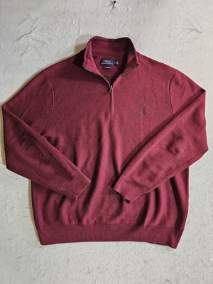 Polo by Ralph Lauren Classic Prima Cotton 1/4 Zip Pullover Jumper Mens Sz XL Red
