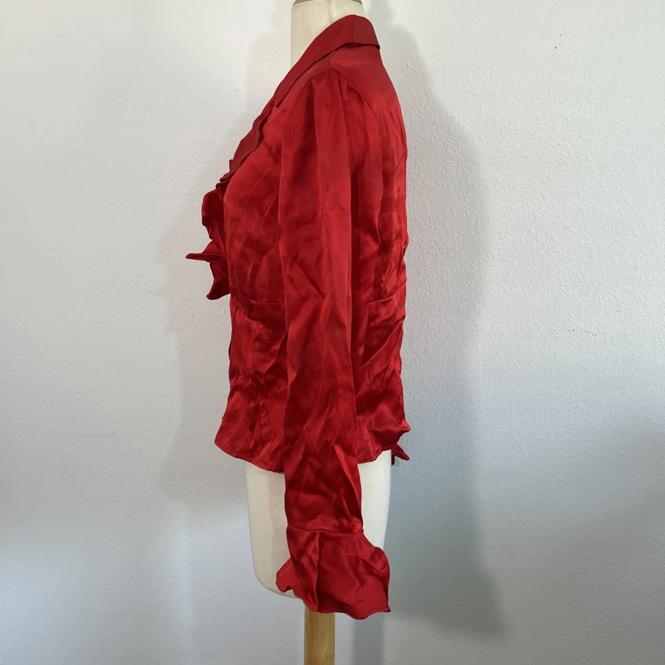 Blusa Anne Klein Mujer 8P Roja Seda Volantes Babydoll Manga Campana Romántica Y2K Foto 3 de 4