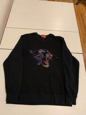 Puma Sweatshirt XL Black Mesh Crewneck Fleece Pullover Lifestyle Skater Retro