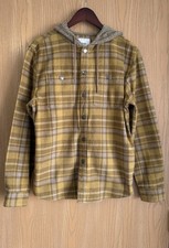 Katin  SZ Small  Harold Hooded Flannel Shirt Yellow Brown Plaid Snap Button