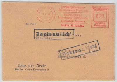 DR Freistempel-Vorderseite STETTIN 1942 Reichsärztekammer [538] - Bild 1 von 2