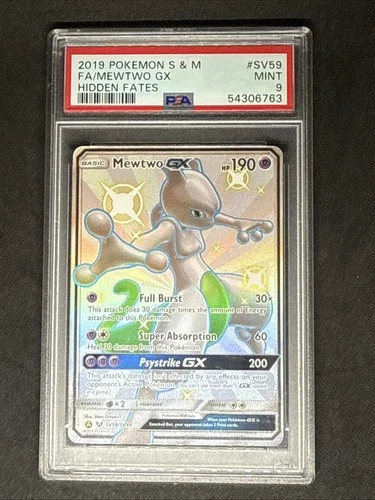 PSA 9 MEWTWO GX SV59/SV94 FULL ART SHINY HIDDEN FATES POKEMON ✨