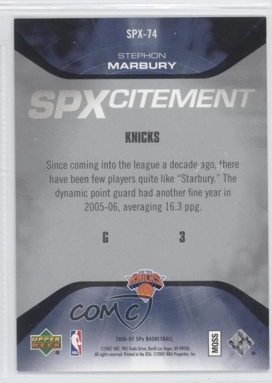 2006-07 SPx SPXcitement /2999 Stephon Marbury #SPX-74 - Image 2 of 2