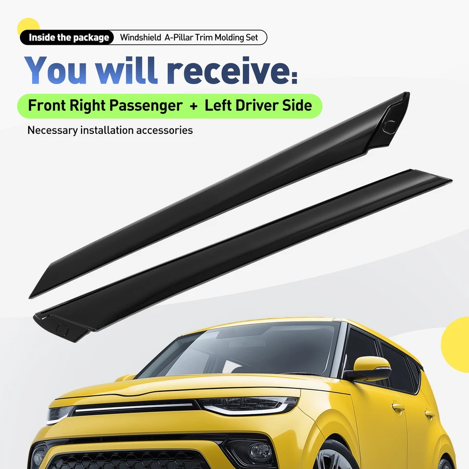 For Kia Soul 2014-2019 Windshield Pillar Trim Exterior Molding Garnish Set of 2 - Image 3 of 4