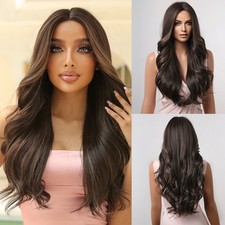 Long Wavy Dress Up Wigs Layered Synthetic Hair Heat Resistant Mixed Brown