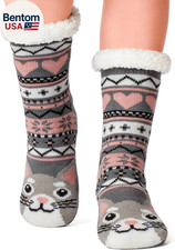 Fuzzy Slipper Socks for Women Girls Kids with Grips Warm Sherpa Lined Animal Cab