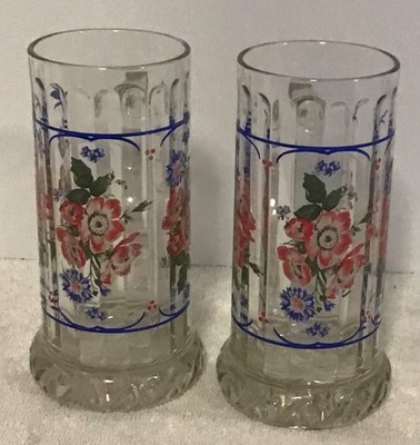 Vintage 1990 Rastal German Glass Beer Mugs 0..5L Set of 2 Hand Painted Flowers