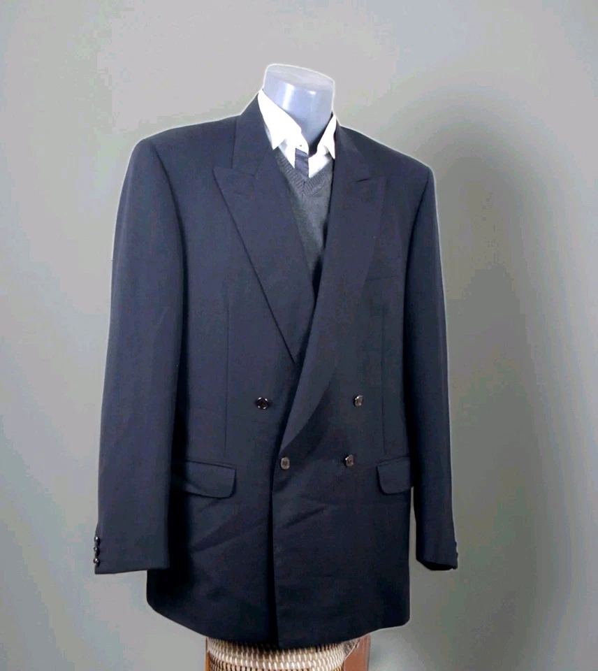 Vintage 80 Pierre Cardin Veste Homme Croisé Rayures Pure Laine Vierge Taille 54 - Photo 3/4