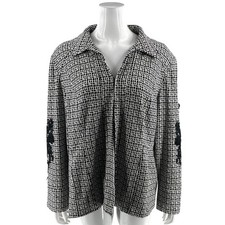 Chicos Womens Blazer Jacket Size 3 / US XL Black White Lace Detail Hook Eye