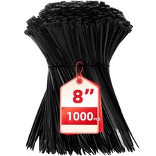 Zip Ties 8 inch, 1000 Pack Black Ties, 8" 1000 Pack 40 Lb,