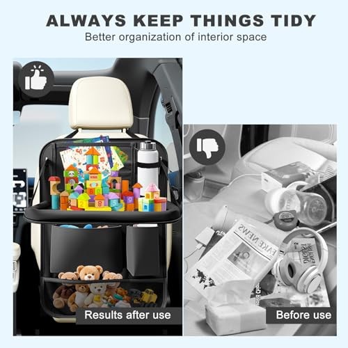 2Pack Car Backseat Organizer with Foldable Table 2 Pack with Food Tray Black - Picture 6 of 8