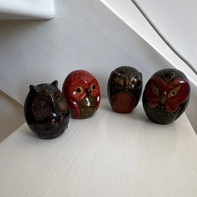 Lot De 4 Chouettes En Argile Émaillée (Certaines Sont Abîmées) - Photo 1/4