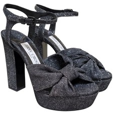 Jimmy Choo Heloise 120 Platform Ankle Strap Sandals EU 36 US 6 Black Glitter