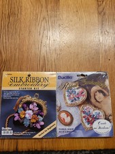 Lot of 2 Bucilla Silk Ribbon Embroidery Starter Kits Coin Purse Heart Pins New