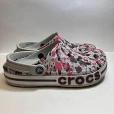 Crocs Womens Bayaband Splatter Paint  W8/M7 White Pink Maroon Clog Slip-On Shoes