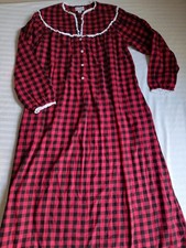 Lanz Of Salzburg Nightgown Medium Flannel Buffalo Plaid Cottage Pockets Cotton