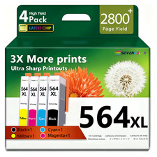 564XL High Yield (4 Combo Pack) for DeskJet 3520 3522 OfficeJet 4620 Printers