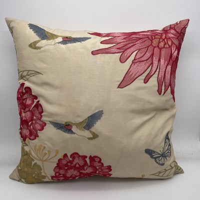 Embroidered Down Pillow Humming Birds Flowers 19x19 Pantone LLC Honeysuckle