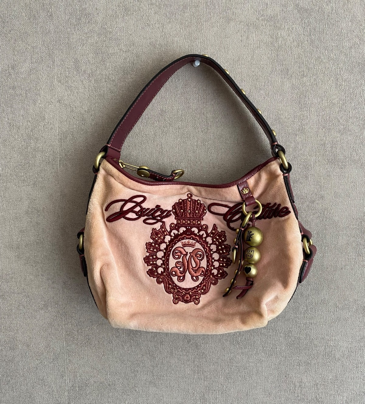 VINTAGE JUICY COUTURE PINK VELOUR SHOULDER BAG Y2K EMBROIDERED CROWN LOGO
