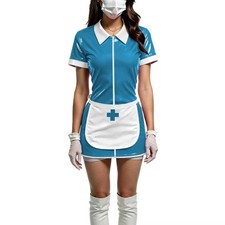 Shiny PVC Wetlook Nurse Apron Cosplay Dress Sexy Bodycon Halloween Mini Dress