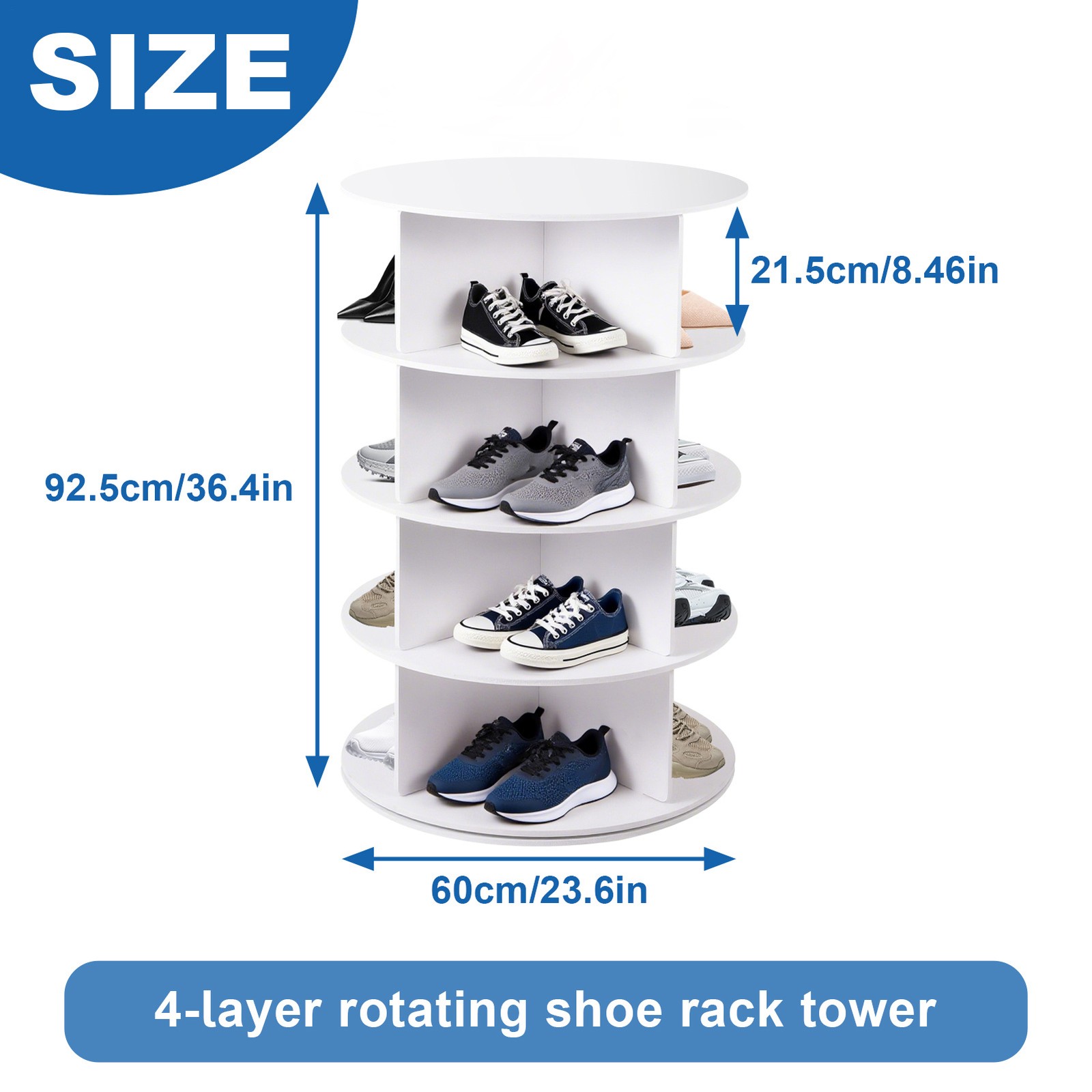 Rotating Shoe Rack Tower 4 Tier Organizer, Revolving 360 White Shoe Rack Storage