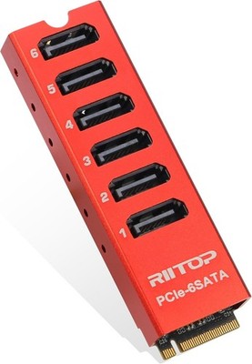 RIITOP M.2 to SATA Adapter [6-Port], M2 NVMe to SATA 3.0 Card ASM1166 Chipset