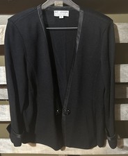 St John Evening Black Knit Jacket Black Rhinestone Closure Satin Trim Size 12