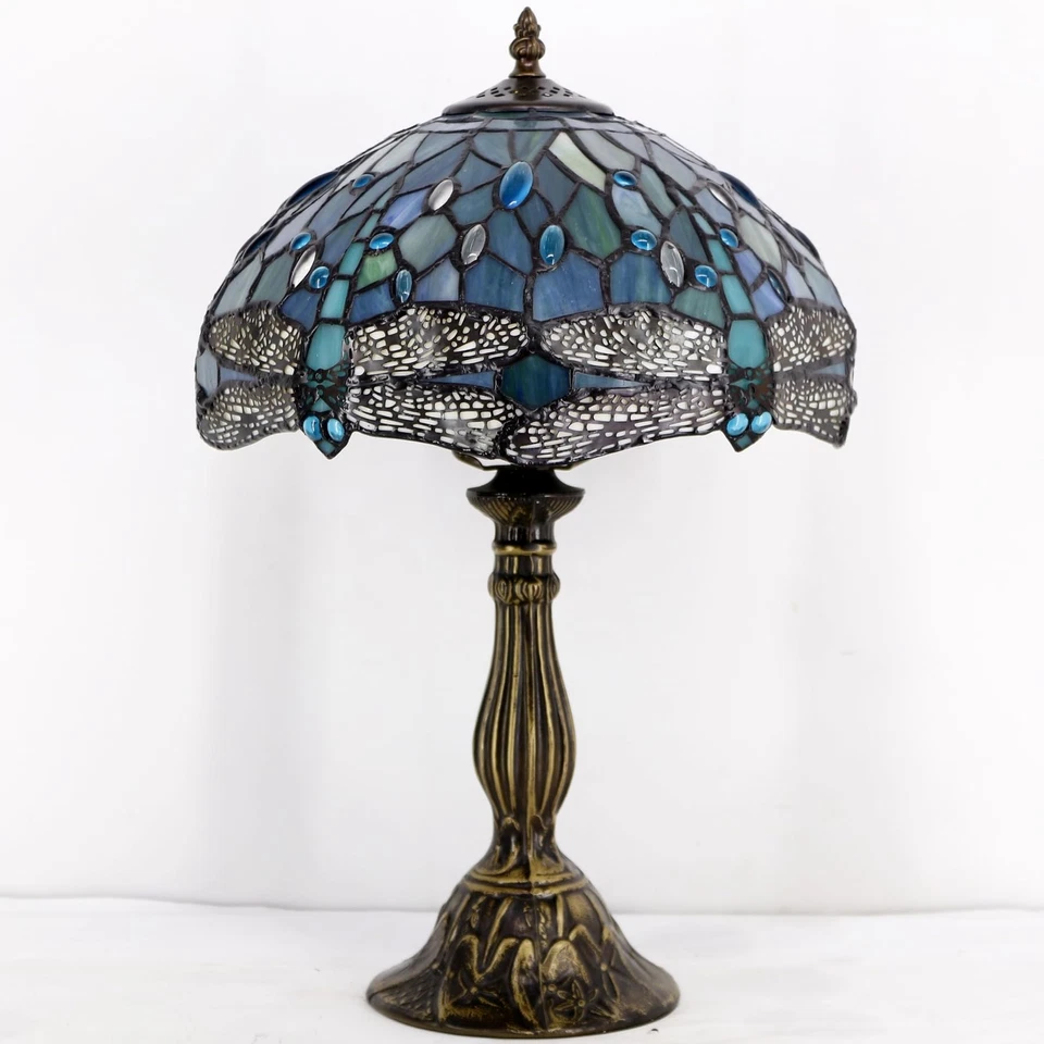 Tiffany Lamp Sea Blue Stained Glass Table Lamp 12X12X18 Inches Dragonfly Styl... - Image 3 of 4
