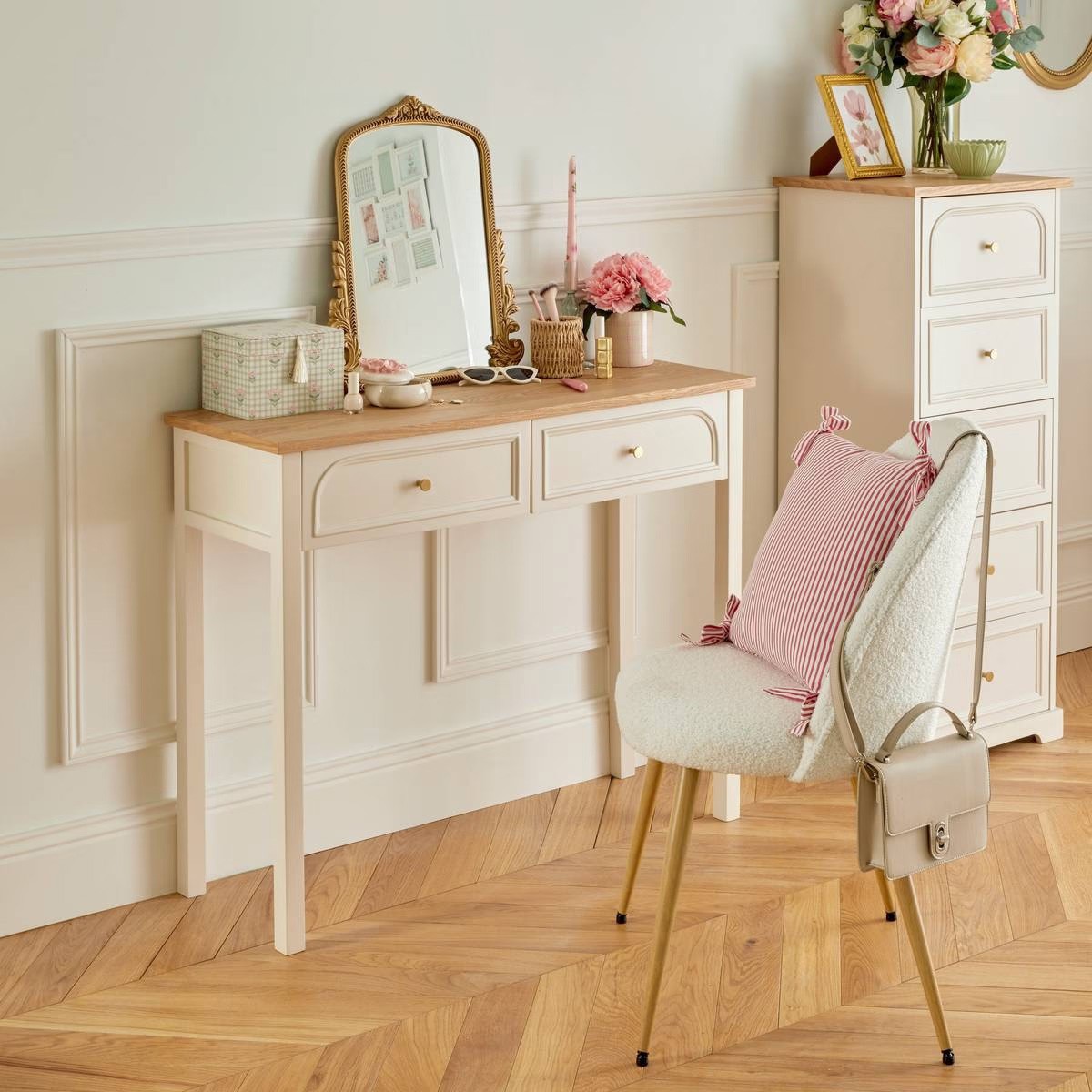 Console Mohéa 2 tiroirs scandinave beige 100cm table d'appoint chic