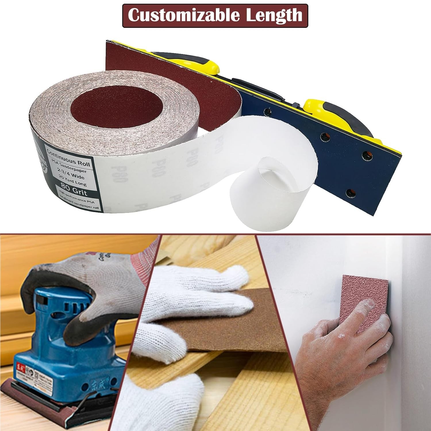 400 Grit PSA Longboard Sandpaper Roll 2-3/4 Inch Wide 20 Yard 400 Grit, brown 