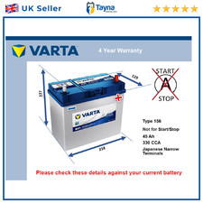 Battery fits SUZUKI SWIFT 2010 on Varta 154 330A 45Ah 4Yr Warranty 238x129x227