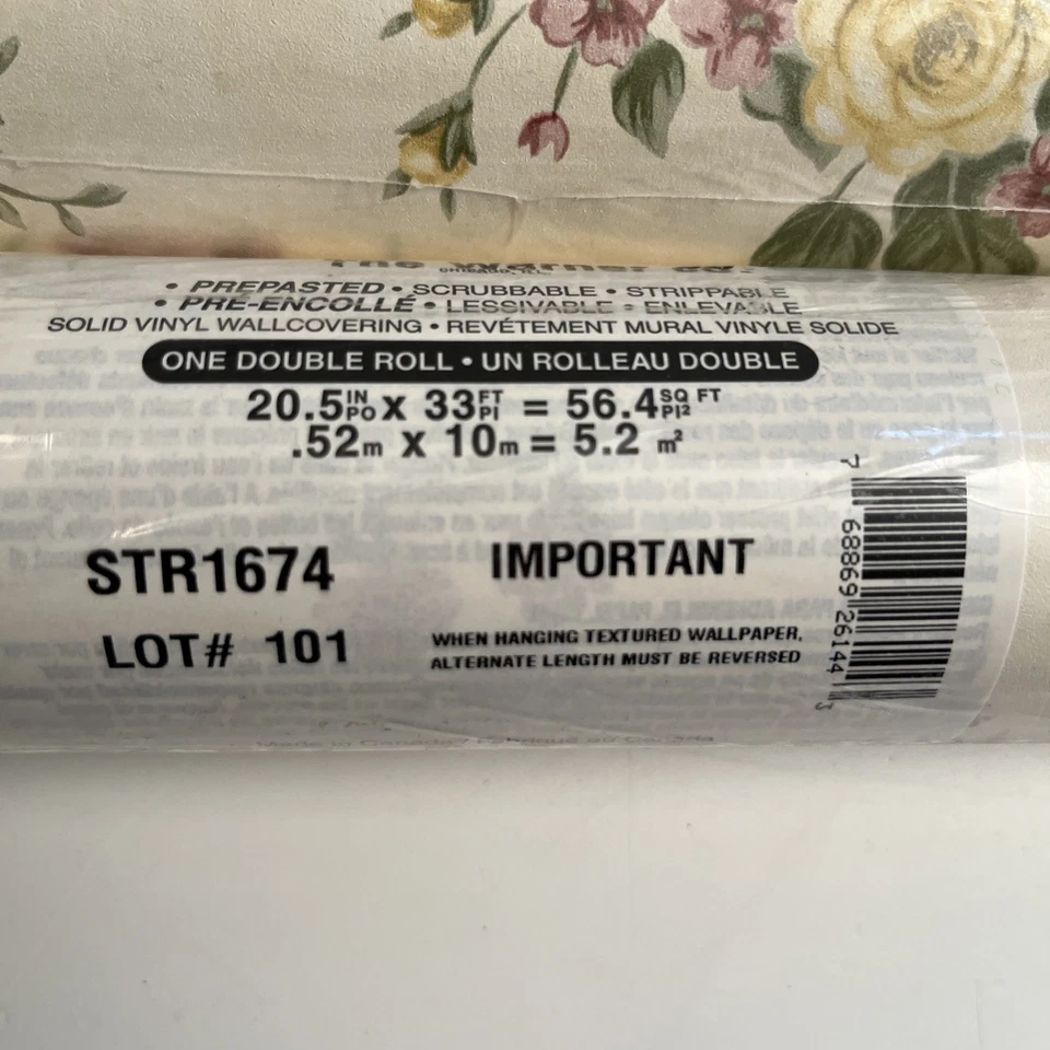 Wallpaper Floral Yellow Rose Warner Double Roll 33' x 20.5" Prepasted 6 Rolls - Image 2 of 4