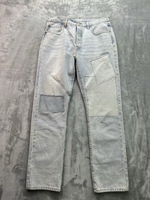 Levis Premium 501 Big E Jeans Womens Sz 32x32 Light Blue Patchwork Button Fly