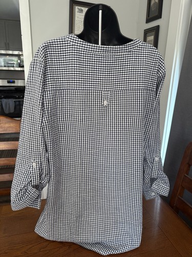 Madison Mathews Gingham Plaid Tunic Blouse Women’s Sz Lg Navy Blue EUC - Picture 4 of 6