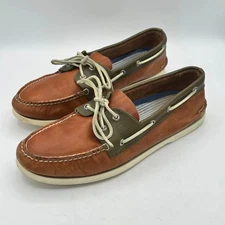 Sperry Top Sider Men's 13M Leather Boat Shoes Brown Orange Non-Marking Sole