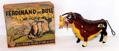NEAR MINT  BOXED SET: DISNEY 1938 ''FERDINAND THE BULL'' TIN WIND-UP TOY BY MARX